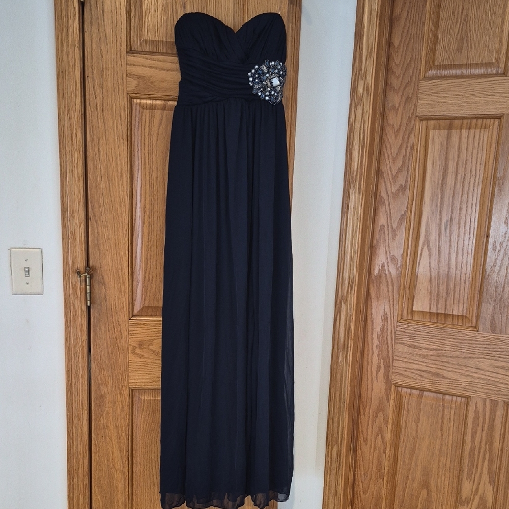 My Michelle Dark Blue Strapless Dress with Embellished Bodice